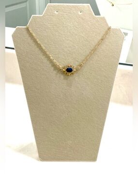 Gold Necklace with Deep Green Gemstone Accent